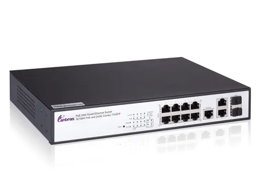 Ethernet PoE switch with 8x10/100M TX ports and 2xGE TX/SFP Combo Ports