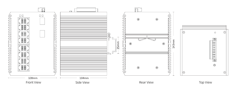 Dimension of Industrial L2+ Managed Switch 2x1000M SFP, 16x10/100/1000M RJ45