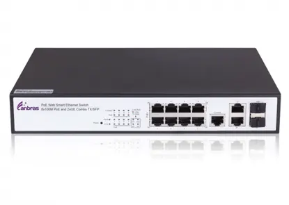 Ethernet PoE switch with 8x10/100M TX ports and 2xGE TX/SFP Combo Ports