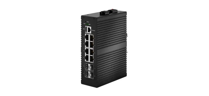 Industrial Managed PoE Switch 10GE 4xSFP+, GE 8xRJ45 PoE Support USB for easy upgrading and bring-up