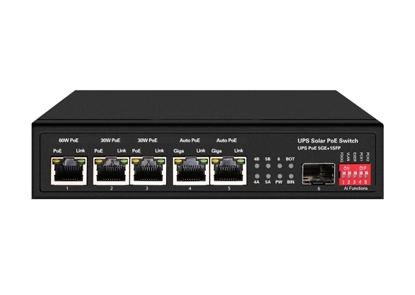 15A UPS Solar PoE Ethernet Switch 1GE 60W PoE + 2GE 30W PoE + 2GE Auto PoE + 1GE SFP