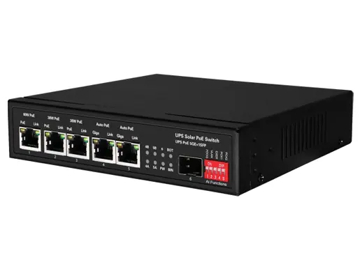15A UPS Solar PoE Ethernet Switch 1GE 60W PoE + 2GE 30W PoE + 2GE Auto PoE + 1GE SFP