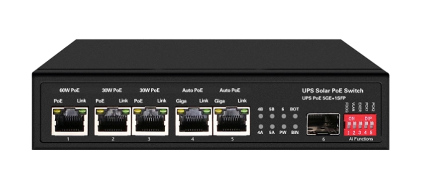15A UPS Solar PoE Ethernet Switch 1GE 60W PoE + 2GE 30W PoE + 2GE Auto PoE + 1GE SFP