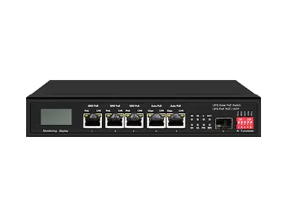 15A UPS Solar PoE Ethernet Switch with OLED 1GE 60W PoE + 2GE 30W PoE + 2GE Auto PoE + 1GE SFP