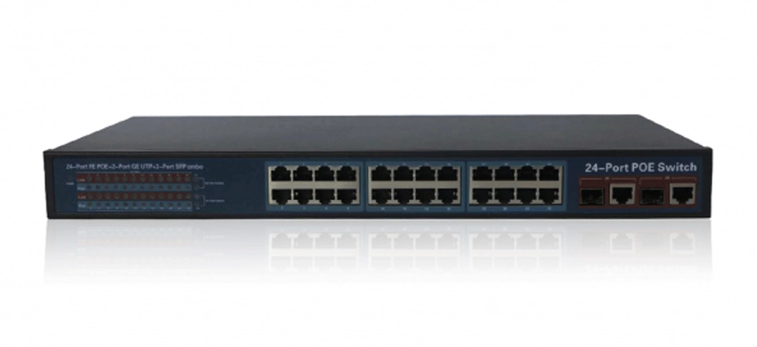 24x10/100M Ethernet PoE Ports + 2xGigabit Combo Ports PoE switch