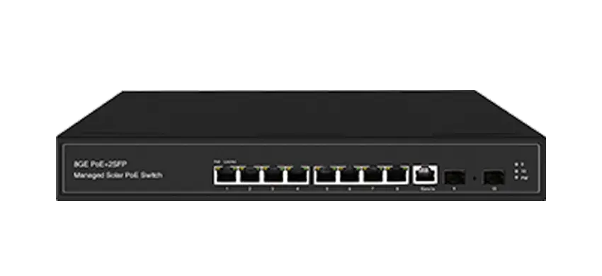 Managed Solar PoE Switch 8x10/100/1000 Base-TX Ports, 2GE SFP