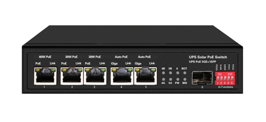 UPS Solar PoE Ethernet Switch 1GE 60W PoE + 2GE 30W PoE + 2GE Auto PoE + 1GE SFP