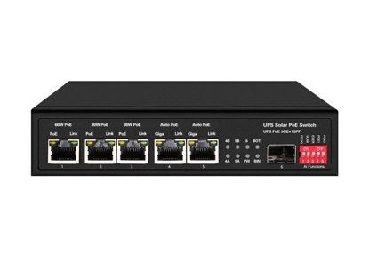 UPS Solar PoE Ethernet Switch 1GE 60W PoE + 2GE 30W PoE + 2GE Auto PoE + 1GE SFP