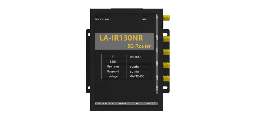 5G Industrial Router 1x1000M ETH WAN/LAN, 1x1000M ETH LAN 2 Micro-SIM slot & 2.4GHz/5.8GHz WIFI SuppLA-