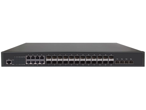 L3 Lite Managed Switch 4x10G SFP+, 16x1G SFP, 8x1G Combo SFP/RJ45 Redundant Internal Power AC100V~240V+ DC36-72V