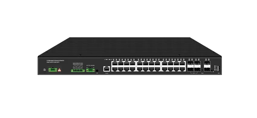 Industrial Rackmount Layer 3 Managed Switch 24Port 10/100/1000M RJ45, Uplink 6Port 10G SFP+ Redundant Dual Power Input AC100-240V and DC12-57V