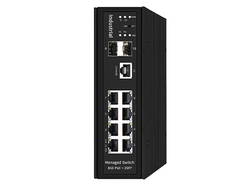 Industrial Din-Rail Managed PoE Switch 8x10/100/1000M RJ45, 2x1000M SFP Port 1 support BT PoE (single port power Max. 90w)