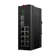 Industrial Din-rail Switch (Marvell) Layer 3 Lite Managed 8x10/100/1000M RJ45 PoE (Port 1-2 support BT90w), 2x1000M SFP