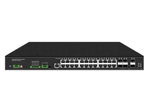 Industrial Rackmount Layer 3 Managed Switch 24Port 10/100/1000M RJ45, Uplink 6Port 10G SFP+ Redundant Dual Power Input AC100-240V and DC12-57V